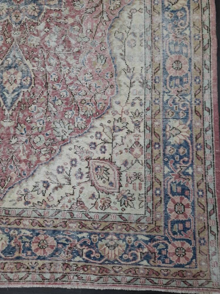 Vintage Turkish Rug 6.6 x 10 Red Vintage Persian Rug Muted Vintage Rug Wool Muted Oushak Rug Hand Made Rugs Vintage Distressed Turkish Rug