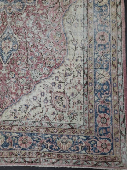 Vintage Turkish Rug 6.6 x 10 Red Vintage Persian Rug Muted Vintage Rug Wool Muted Oushak Rug Hand Made Rugs Vintage Distressed Turkish Rug