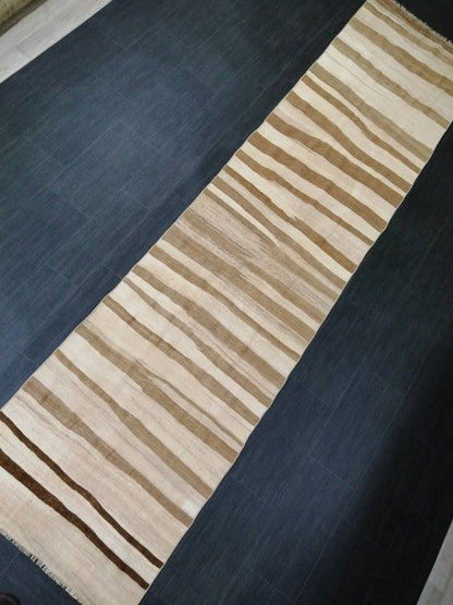 Neutral Vintage Runner rug , Neutral Flat woven Kilim Runner 11.6 x 2.7 Oriental Runner Rug, Oriental Carpet, Vintage Kilim Rug Wool Carpet