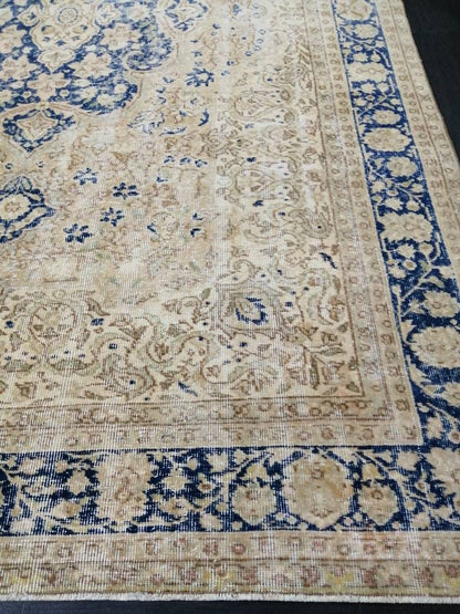 Large Persian RUG 7x10 Oriental Rug Vintage Oushak Runner Rug Rug Wool Turkish Rug Hand Made Rug Blue Vintage Persian Rug Blue and cream