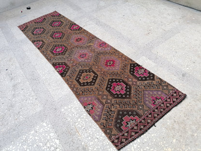 3x10 feet handmade vintage runner, turkish entryway runner rug, oushak kitchen floor long runner, living room area runner, wool faded rugs