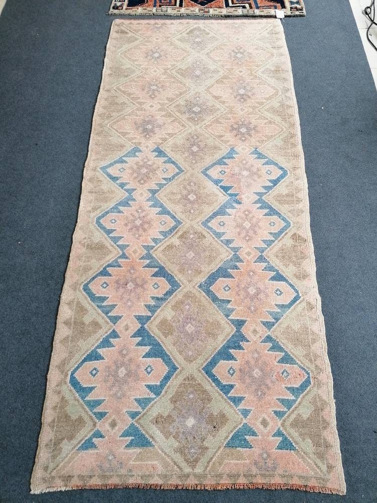 7'4x3'2 oushak turkish runner rug,turkish rug,oushak runner rug,vintage rug,kitchen runner rug,vintage oushak rug, vintage anatolian rug
