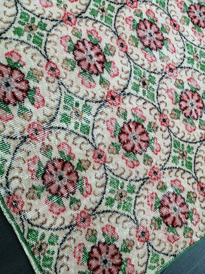 Green Floral Rugs, 8.5 x 5.3 Hand Made Rug, Oushak Rug, Rustic Rug, Boho Rug, Rug Runner, Turkish Rug, Farmhouse Rug, Vintage Rug, Wool rug