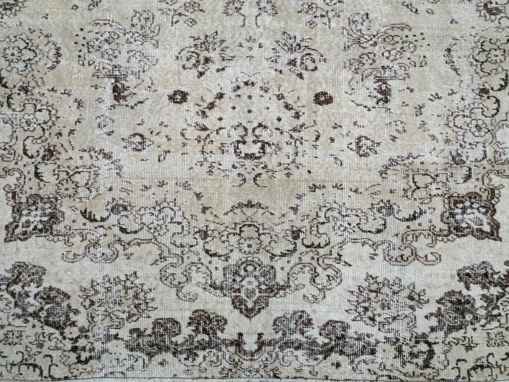 NEUTRAL Vintage RUG TURKISH Large Rug 9.5 x 7 Oushak Rug Vintage Oushak Rug Vintage Rug Muted Oushak Rug Hand Made Rug Vintage Neutral Rug