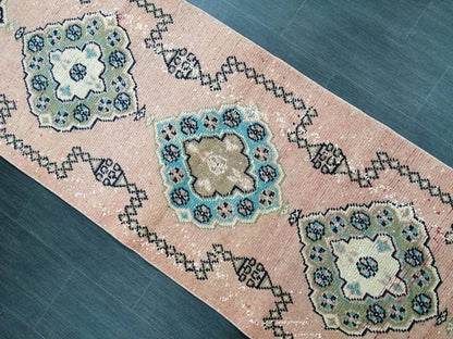 VINTAGE RUNNER Rug, Muted 10. 8 x 2.6 Vintage Turkish Runner Rug, Oushak Runner Rug, Hand woven Rug, Oriental runner Rug 2.6 x 11 Runner