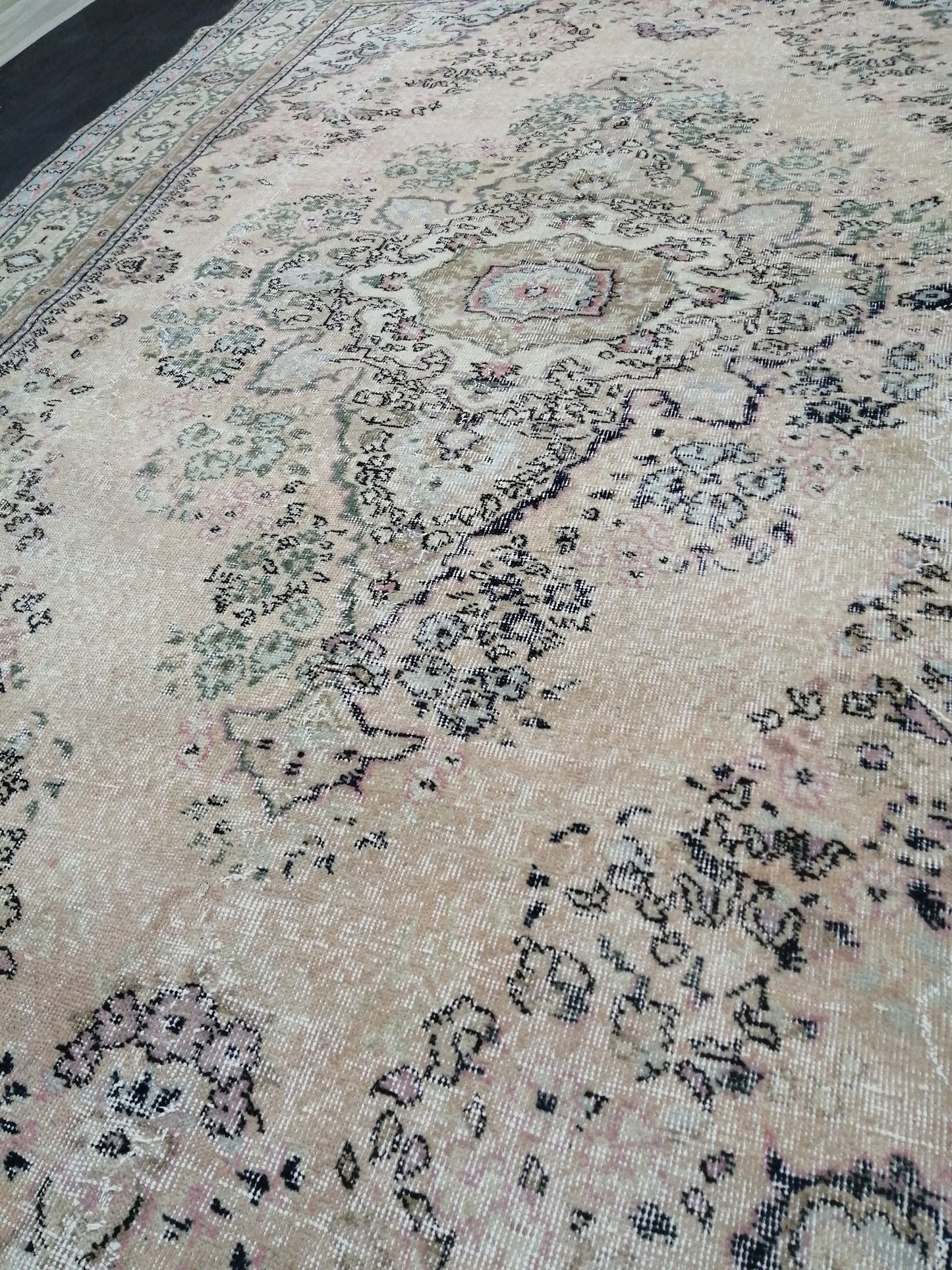 Muted Large OUSHAK RUG 10.3 x 7 TURKISH Oushak Rug Vintage Oushak Runner Rug Vintage Runner Rug 7x10 Cream Oushak Rug Hand Made Rug