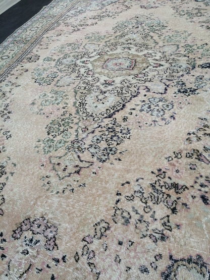 Muted Large OUSHAK RUG 10.3 x 7 TURKISH Oushak Rug Vintage Oushak Runner Rug Vintage Runner Rug 7x10 Cream Oushak Rug Hand Made Rug