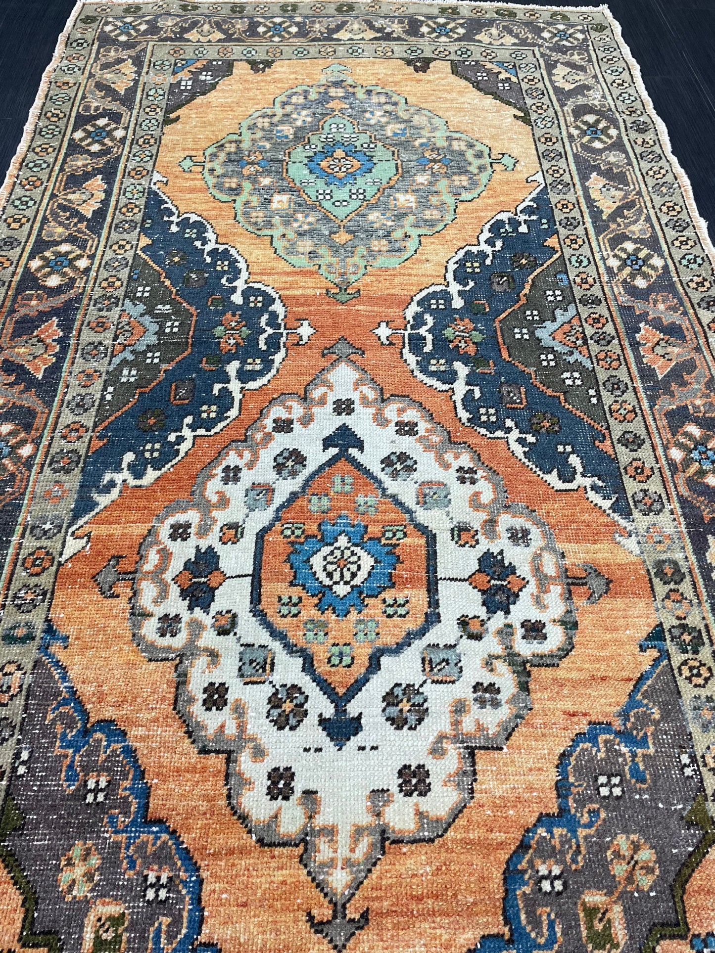 Vintage Turkish Rug 3.8 x 6.5 Handmade Wool Rug Muted Vintage Oushak Rug Wool Oriental Rug Hand Made Rug Vintage Rug Muted Persian Wool Rug