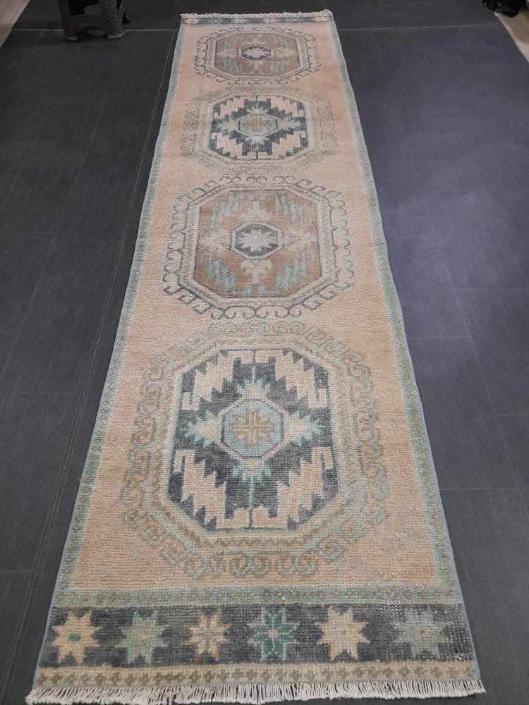 Vintage Runner Rug 3 x 11.6 Turkish Runner Rug Handmade Runner Rug Hallway Runner Kitchen Runner Rug Wool Runner Rug Oriental Runner