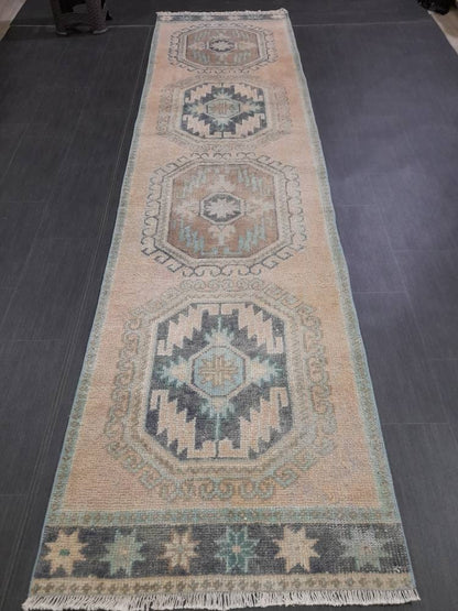Vintage Runner Rug 3 x 11.6 Turkish Runner Rug Handmade Runner Rug Hallway Runner Kitchen Runner Rug Wool Runner Rug Oriental Runner