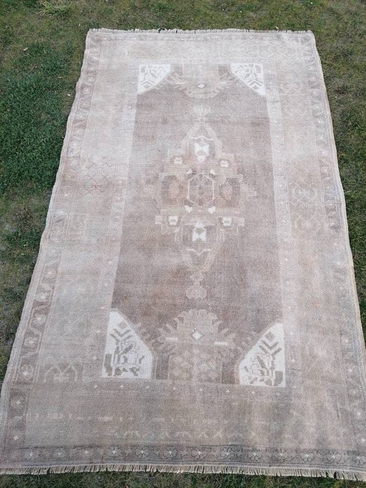 Oushak turkish rug,neutral vintage turkish rug,oushak unique hand made rug 4'4x7 bohemian rug