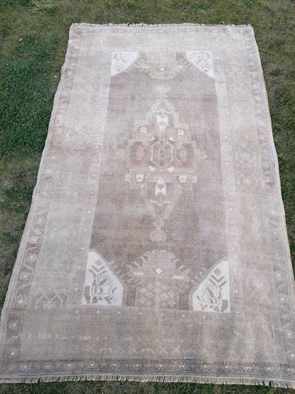 Oushak turkish rug,neutral vintage turkish rug,oushak unique hand made rug 4'4x7 bohemian rug