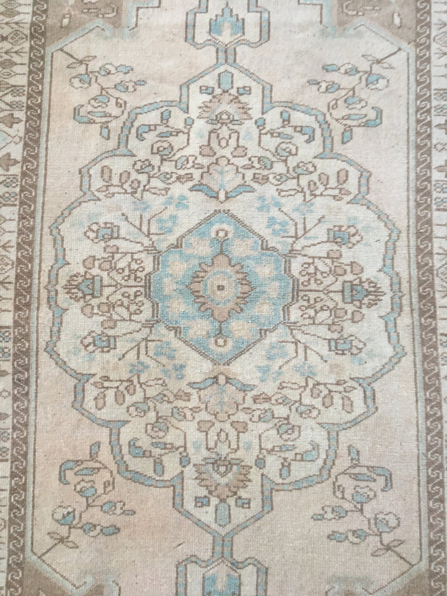 3.4x6.5 ft natural wool rug, faded vintage turkish rug, oushak brown kitchen rug, anatolian bohemian living room rug, blue handmade area rug