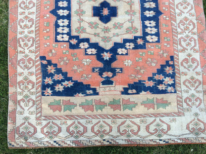 7 x 5 Large Area BOHEMIAN Rug, Vintage Oushak Rug, Special Rug, Oushak Rug, Vintage Turkish Rugs, WOOL RUGS, High Quality  Blue Rugs