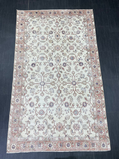 Vintage Rug TURKISH 4.6 x 7.7 Rug Handmade Rug Vintage Persian Rug Oushak Rug  Hand Knotted RugTurkish Rug Vintage Oushak Rug, Wool Rug