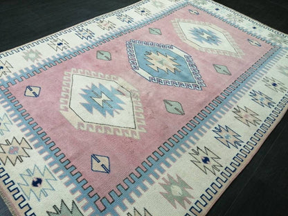 Vintage Turkish Rug 5.2 x 7.7 Oushak Rugs Vintage Oushak Runner Rug Vintage Oriental Rug Wool Oushak Rug Hand Made Rugs Vintage Persian Rug