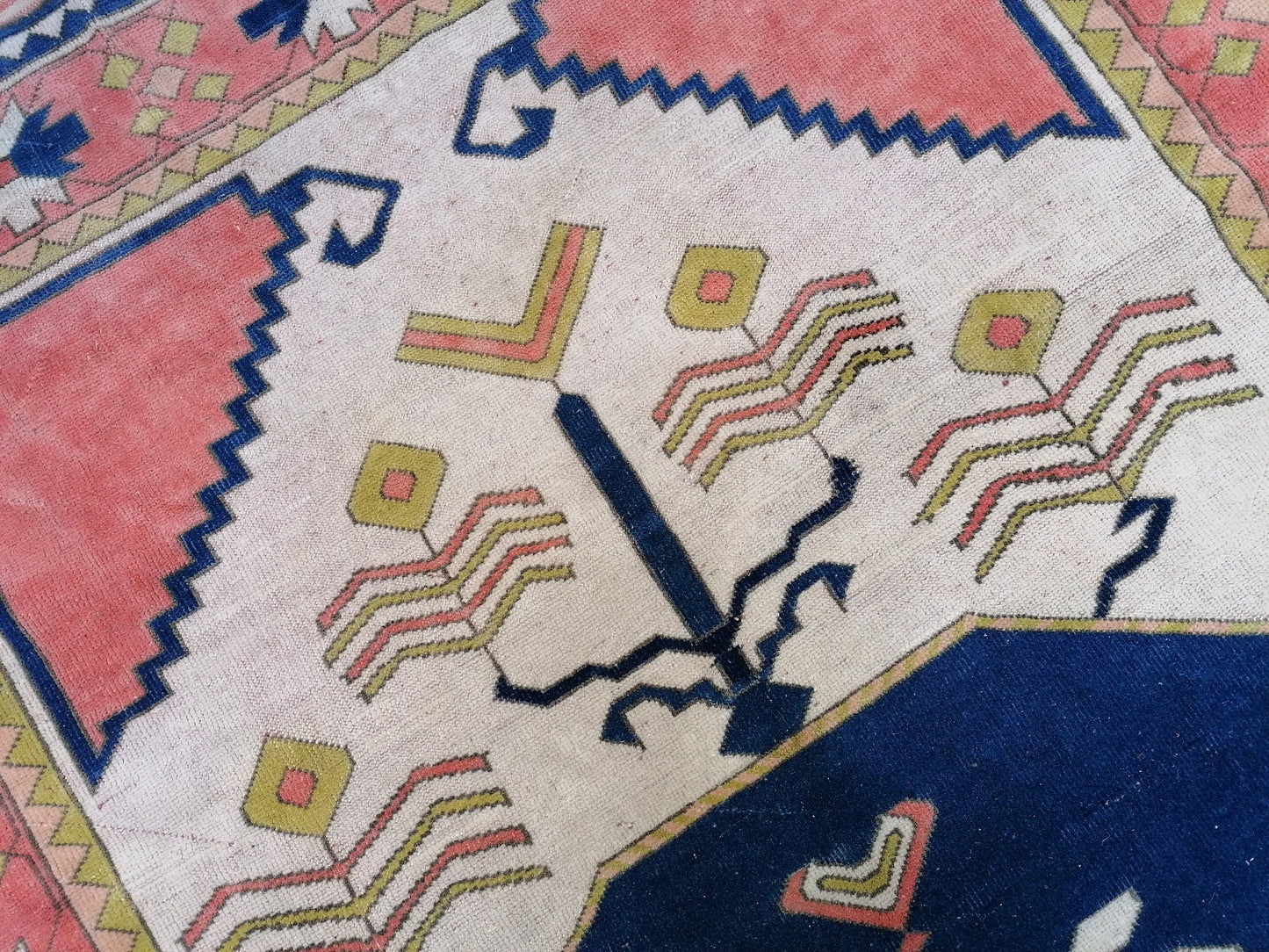 7'2x11 oushak wool rug, large turkish blue rug, vintage hand made rug, living room rug kitchen rug, vintage bohemian rug