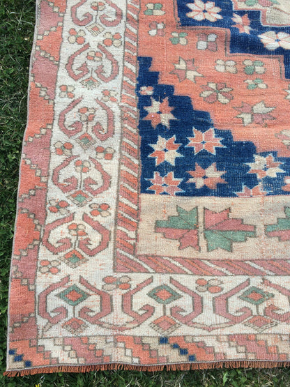 7 x 5 Large Area BOHEMIAN Rug, Vintage Oushak Rug, Special Rug, Oushak Rug, Vintage Turkish Rugs, WOOL RUGS, High Quality  Blue Rugs