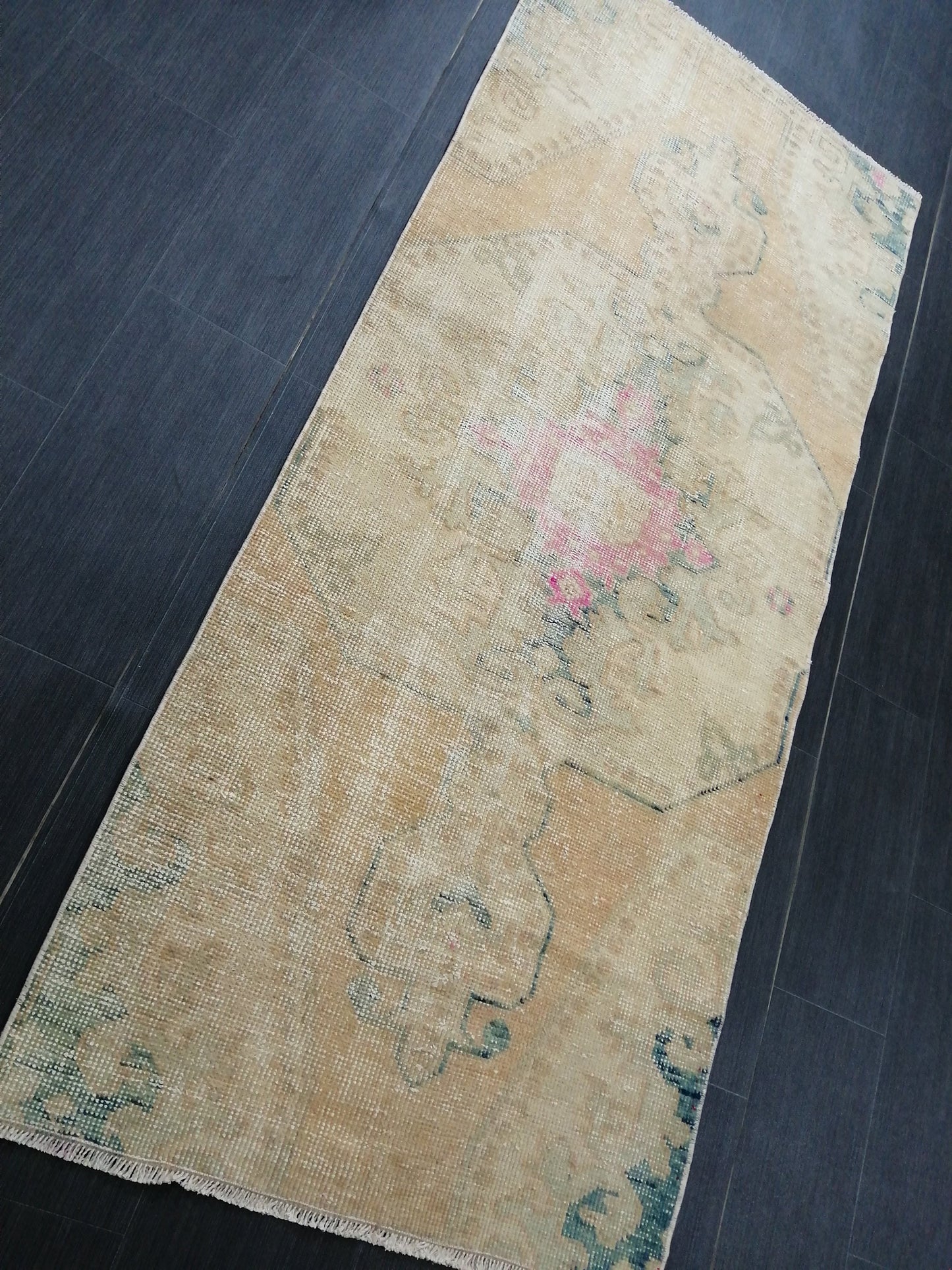 2.8 x 6.5 Distressed Runner  Rugs, Hand Made runner Rug, Oushak Rug, Rustic Rug, Rug Runner, Turkish Rug, Vintage Rug, Wool rug