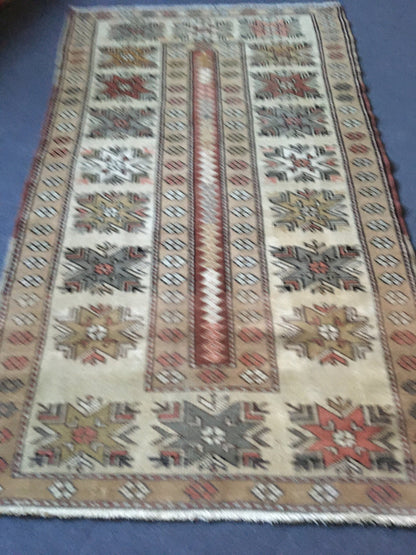 3.5x6 feet natural handmade wool large rug, turkish living room area rug, wide bedroom brown rug, oushak vintage kitchen floor bohem rugs