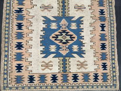 Oushak Runner Rug 6.2 x 4.1 Turkish Runner Rug Vintage Runner Rug Hallway Runner Rug Kitchen Runner Rug Blue Wool  Rug Wool Oushak Rug