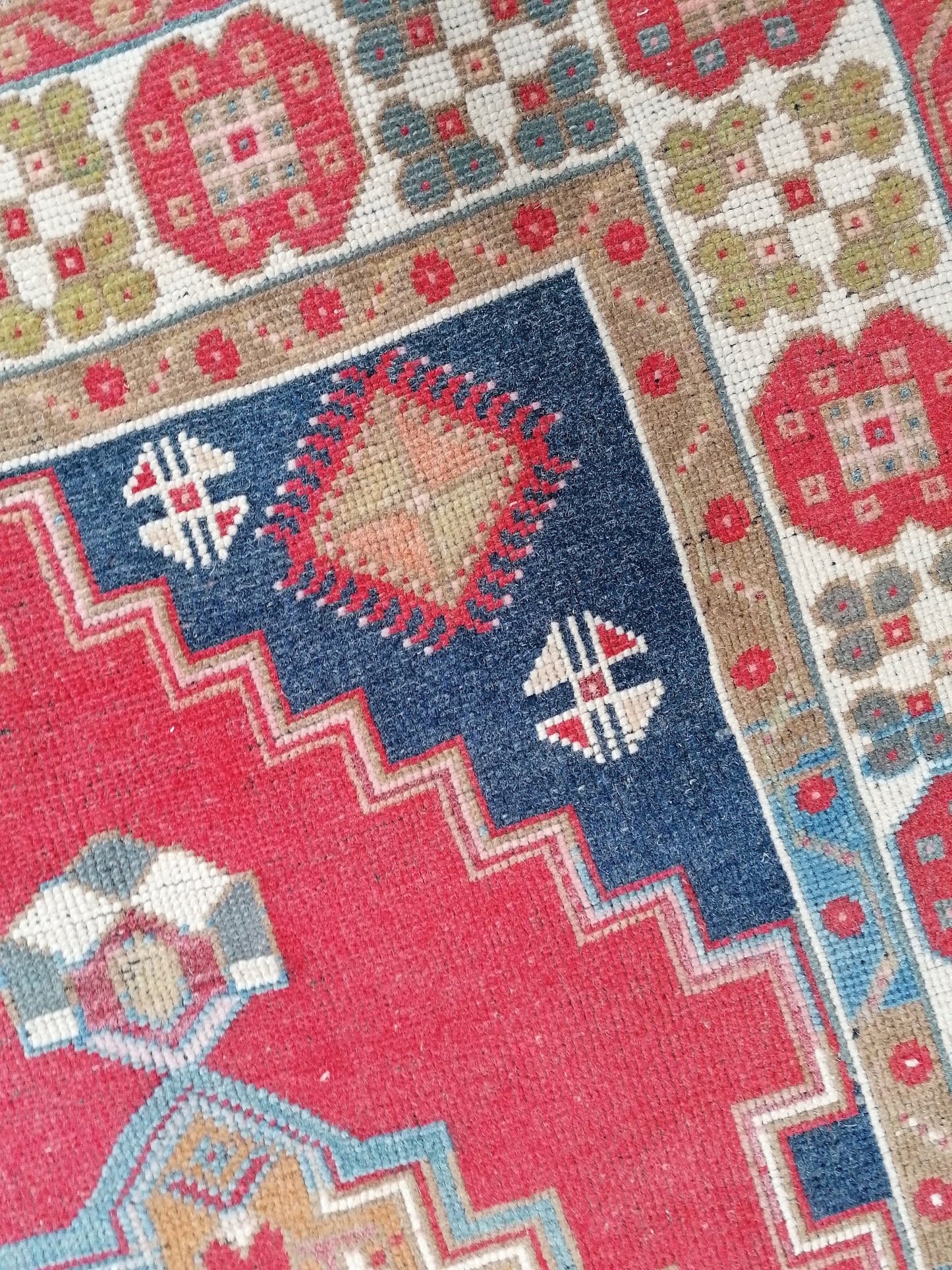 Blue vintage turkısh rug, anatolian wool rug, area oushak rug 4'3x7'10 feet