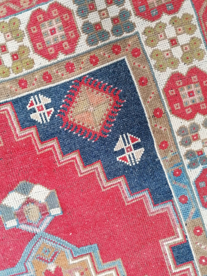 Blue vintage turkısh rug, anatolian wool rug, area oushak rug 4'3x7'10 feet