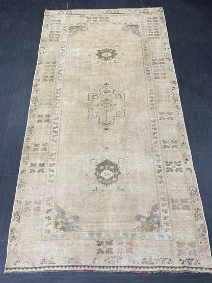 Muted Wool OUSHAK RUG TURKISH 4.8 x 9.4 Rug Muted Persian Rug Vintage Oriental Rug Vintage Handmade Rug Wool Vintage Hand Knotted Rug