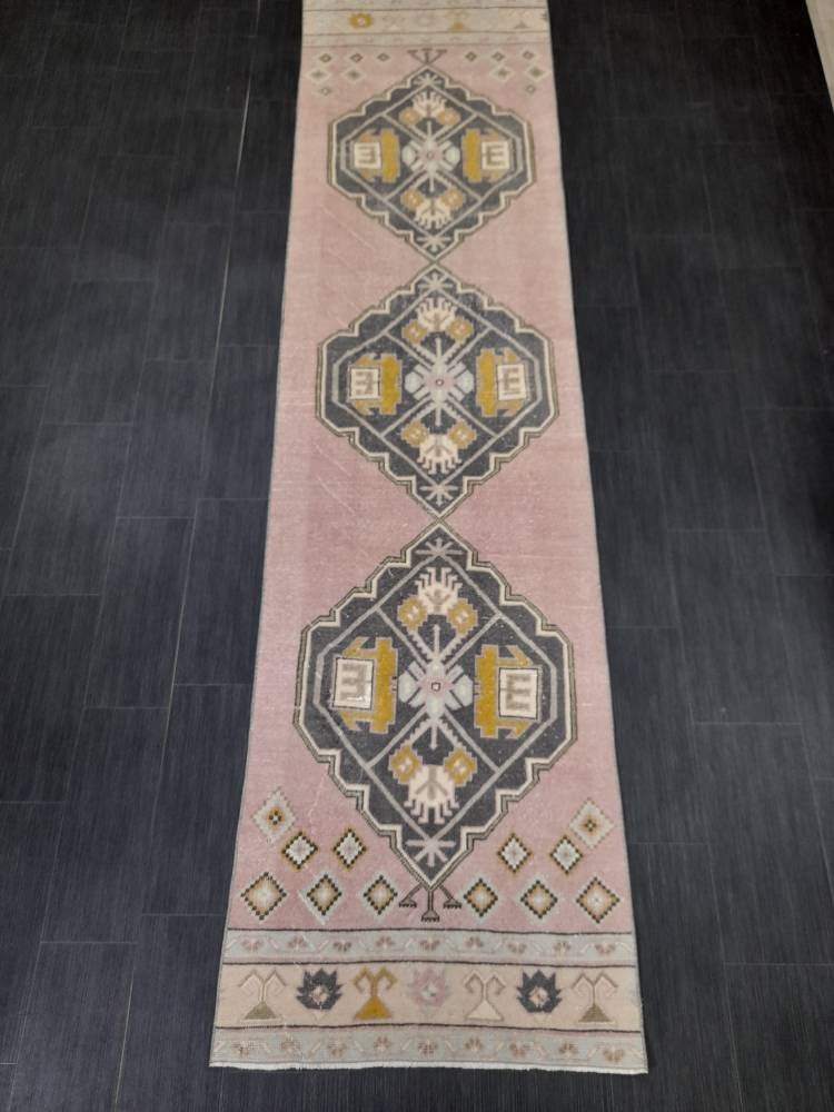 Vintage Hallwa Runner Rug Turkish Runner Rug 2.8 x 10.7 Vintage Runner Rug Oushak Runner Rug Kitchen Runner Wool Runner Rug Wool Rug