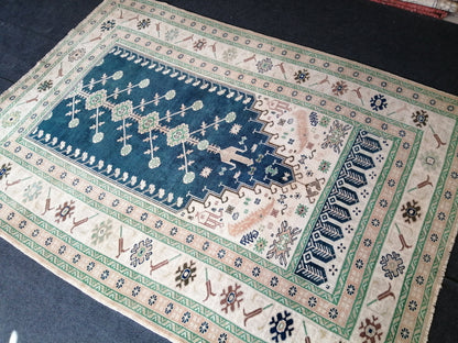 BLUE Rug 4.8 x 6.8 Hand Made Rug, Oushak Rug, QUALITY Rug, Bohemian Rug, Rug Runner, Turkish Rug, Farmhouse Rug, Vintage Rug, Wool rug