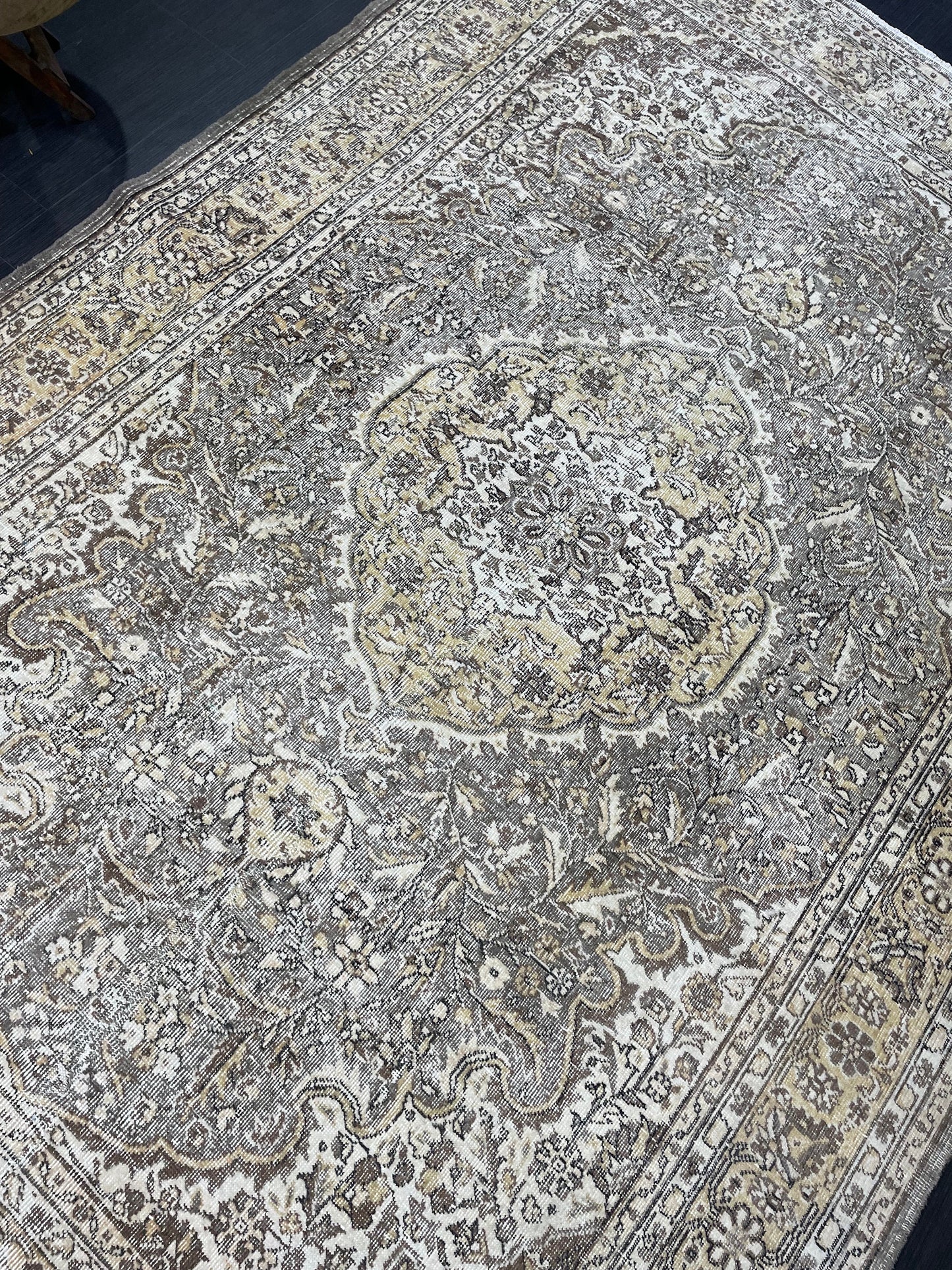 Persian Rug, Vintage 6.7 x 9.9 Rug, Handmade Rug, Hand Knotted Oushak Rug, Turkish Rug Kitchen Rug Wool Rug, Dark Rug, Brown Black Rug