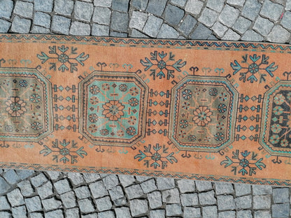 11'x2'10 oushak turkish runner rug, vintage turkish runner rug, oushak vintage rug, vintage rug, kitchen runner rug, vintage anatolian rug