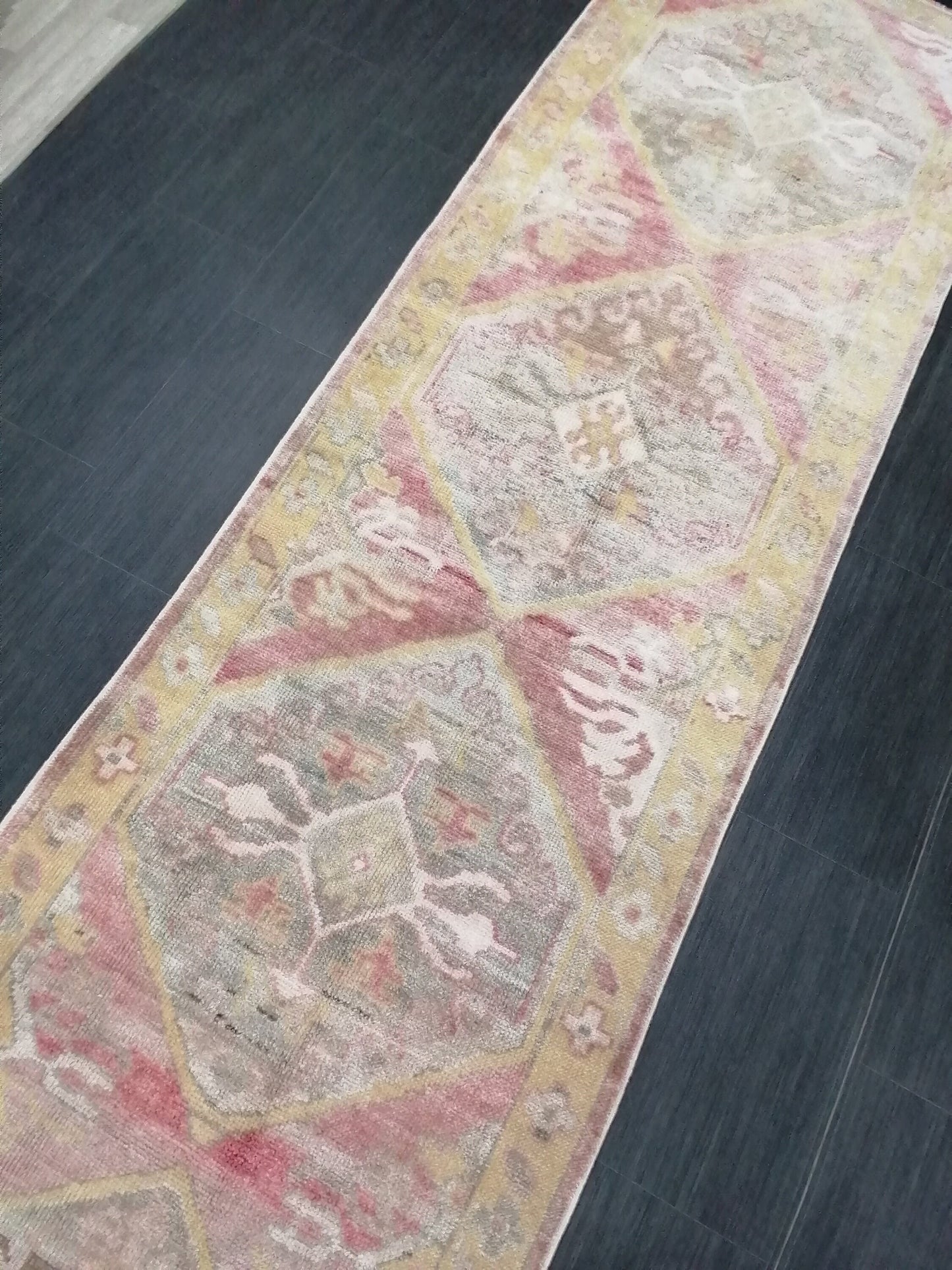 Oushak turkish runner rug 3x14'5 oushak new production wool runner rug pastel hallway runner rug handmade runner