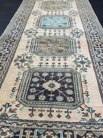 Vintage Runner Rug 4.5 x 11.8 Muted TURKISH Muted Runner Rug Vintage Oushak Runner Rug Long Runner Rug Wool Oriental Runner Handmade Runner