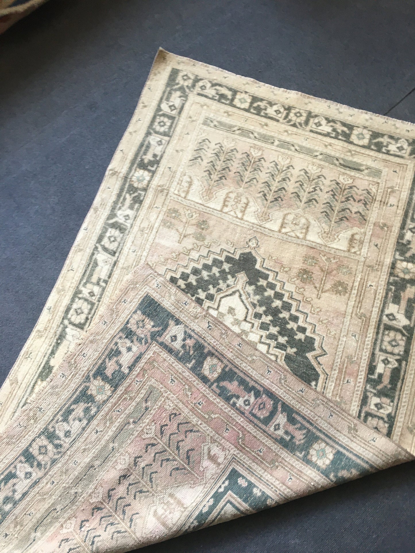 3.6x6 feet natural muted entryway floor rug, turkish living room large rug, vintage black handmade bedroom area rug, office floor wide rug