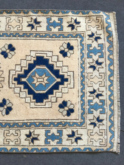 2.6x5.1 feet neutral wool rug, muted handmade living room rug, oushak large kitchen floor rug, turkish hallway area rug, vintage blue rug