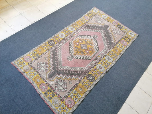 3.8 x 6.9 vintage turkish rug,oushak vintage rug,kitchen rug,vintage anatolian