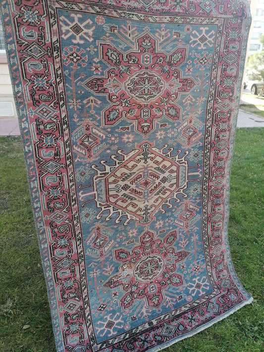 4 x 6.4 wool rug,turkish oushak rug,vintage handmade rug, kitchen rug,floor rug