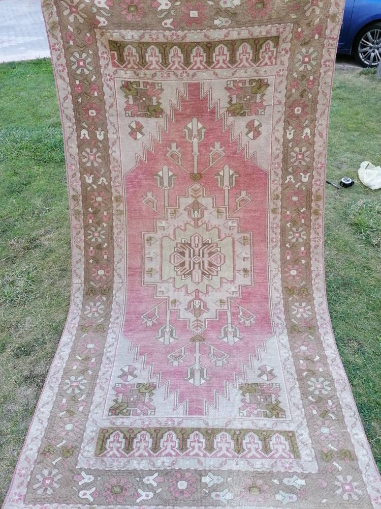 Vintage wool rug, turkısh hand made rug, oushak rug, living room rug 4x7'7