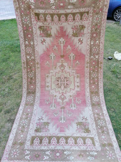 Vintage wool rug, turkısh hand made rug, oushak rug, living room rug 4x7'7
