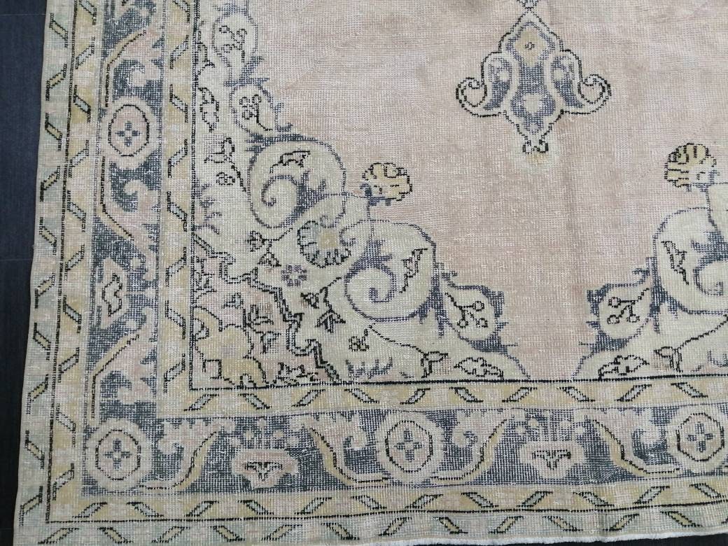 Antique OUSHAK RUG 6.5 x 11.3 Distressed TURKISH  Rug Muted Vintage Rug ,Vintage  Rug Wool Oushak Rug Hand Made Rugs Vintage Muted Rug