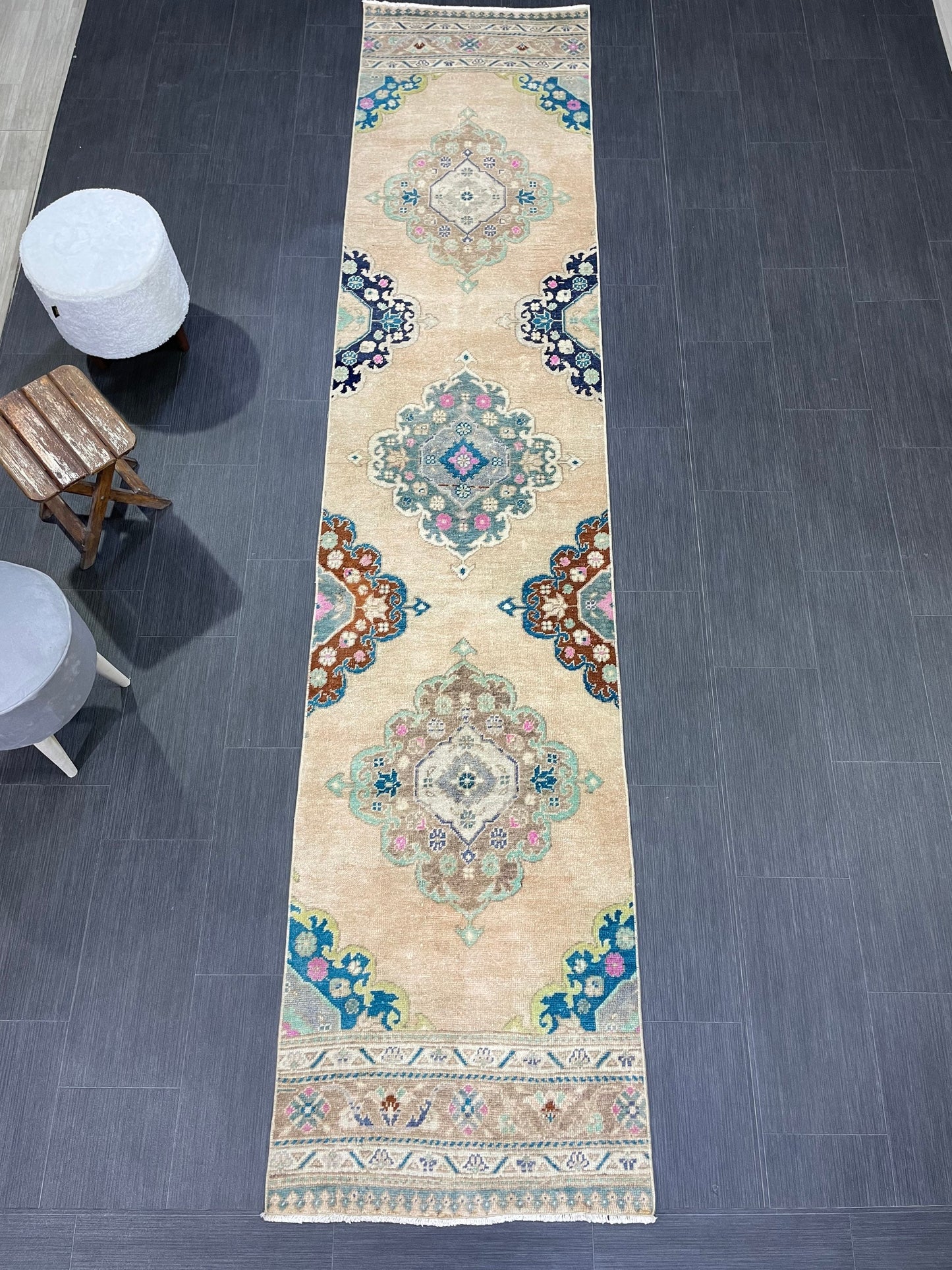 Muted Oushak Runner 2.5 x 11.5 Rug Turkish Runner Rug Vintage Runner Rug Long Hallway Runner Rug Kitchen Runner Rug Wool Runner Handmade Rug