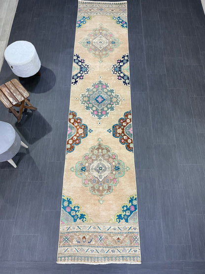 Muted Oushak Runner 2.5 x 11.5 Rug Turkish Runner Rug Vintage Runner Rug Long Hallway Runner Rug Kitchen Runner Rug Wool Runner Handmade Rug