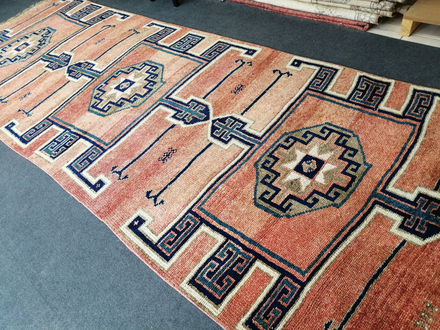 4.3 x 12.7 Large OUSHAK RUG TURKISH Oushak Rug Vintage Oushak Runner Rug Vintage Runner Rug Wool Oushak Rug Handmade Rug Hand Knotted Rug