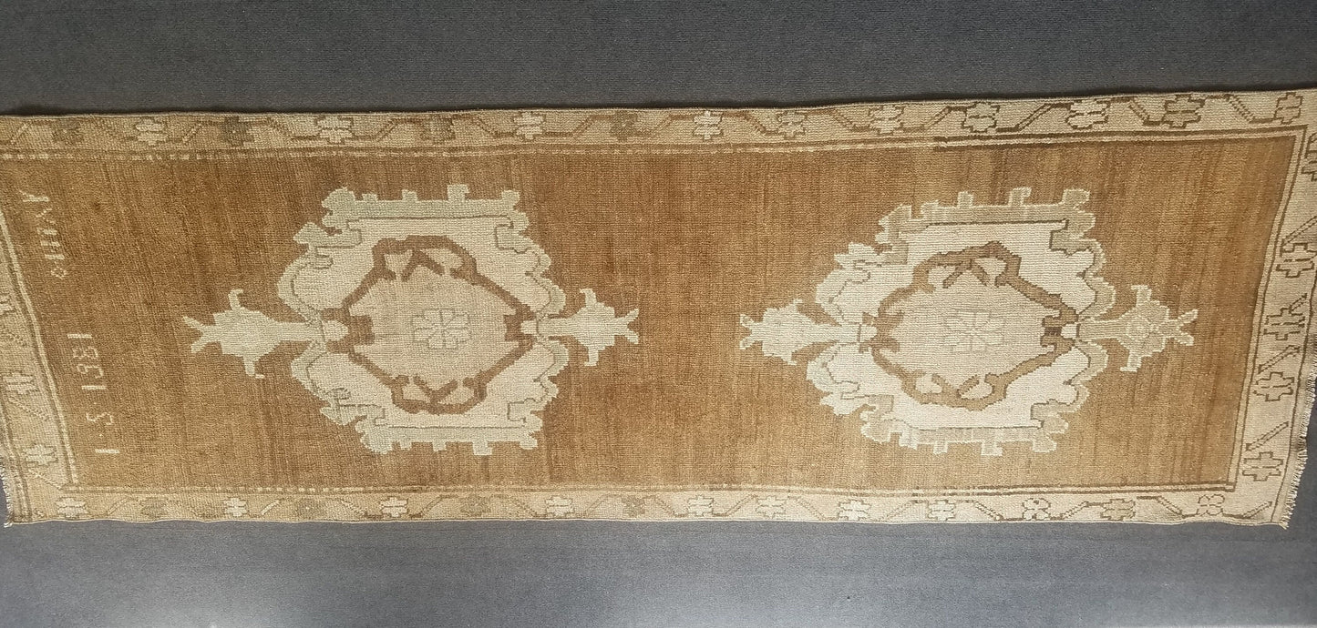 Neutral wool runner rug 3'3x9'5 oushak runner rug unique handmade rug kitchen runner