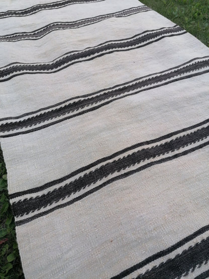 2.5 x 21 Neutral wool runner, long flatweave stripe handmade runner, no dye woven rug, turkish kilim runner