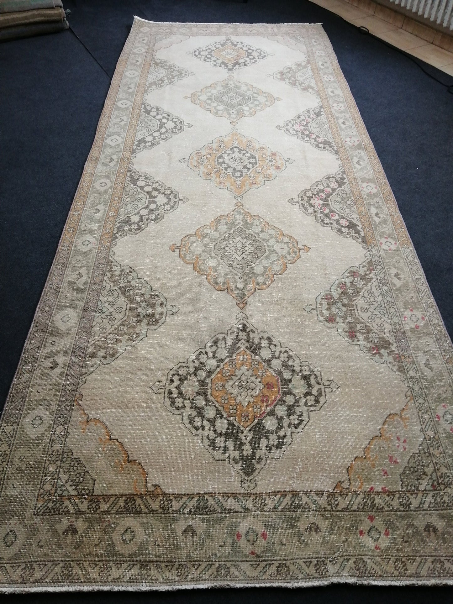 12.7 x 5 Oushak Runner Rug Turkish Runner Rug Vintage Runner Rug Hallway Runner Rug, Muted Oushak Rug, Vintage Turkish Rug