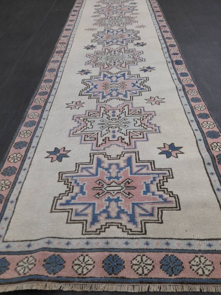 Hand Knotted Runner Rug 2.6 x 9 Vintage Turkish Runner XL Vintage Oriental Runner Rug Oushak Runner Rug Plush Soft Wool Runner Hand Made Rug