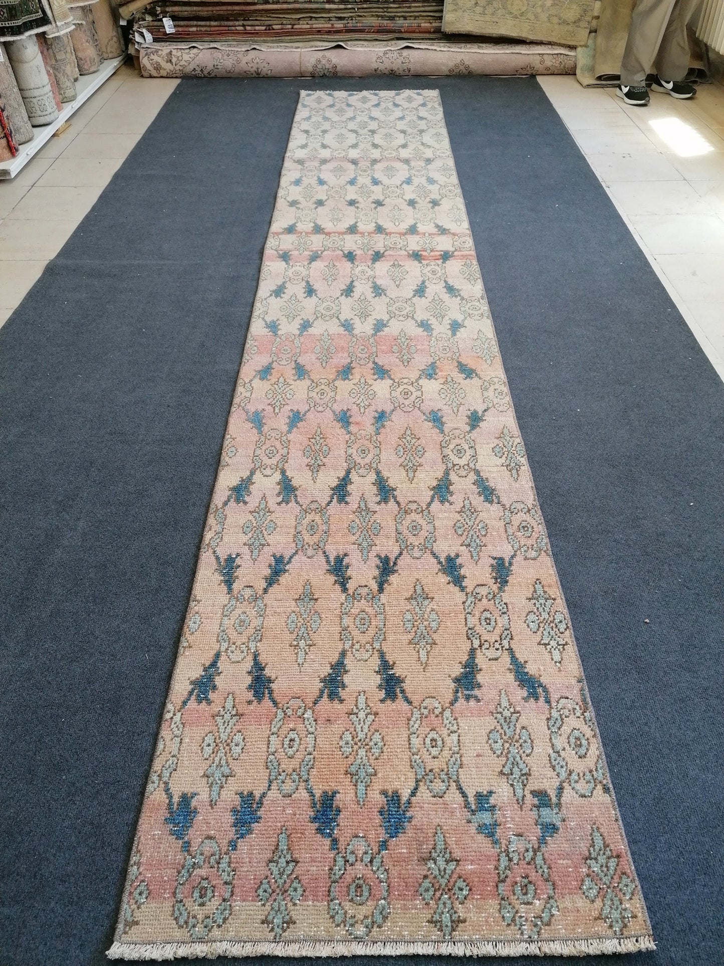 2.3x13.3 feet turkish runner rug, vintage oushak runner rug, kitchen runner rug, hallway runner rug, handmade overlong runner,laundry runner