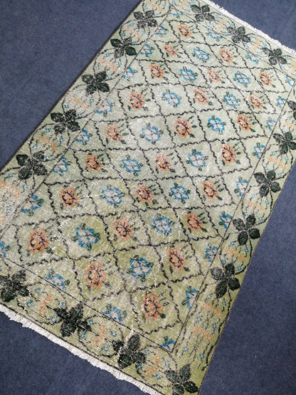 3.7 x 6.2 Green Vintage Rugs  TURKISH HAND MADE Rugs  Vintage Turkish Rugs  Oushak Rug  Wool Rug, Turkish Rug, Vintage Oushak Rug